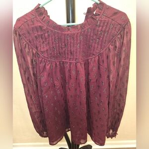 LOFT Burgundy Sheer Blouse NWT